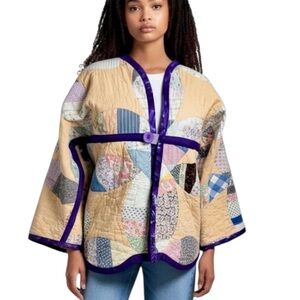 Handcrafted Vintage Double Wedding Ring Design Quilt Up Cycled Bog Jacket‎ S-M